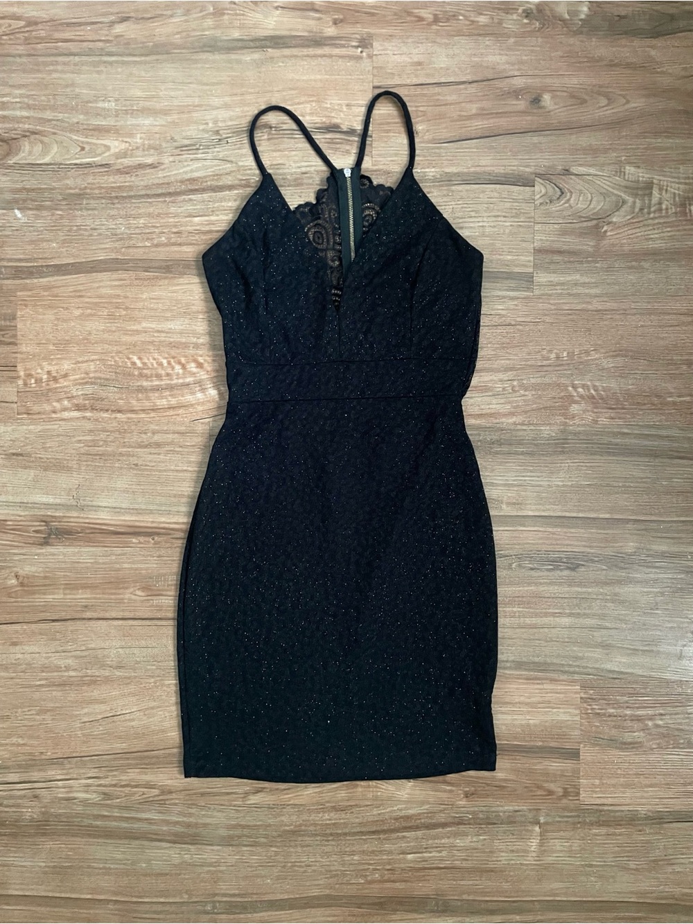 Windsor Black Glitter Lace-Trim Mini Dress